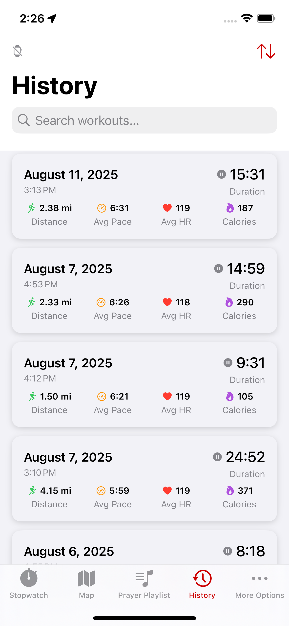 Workout History